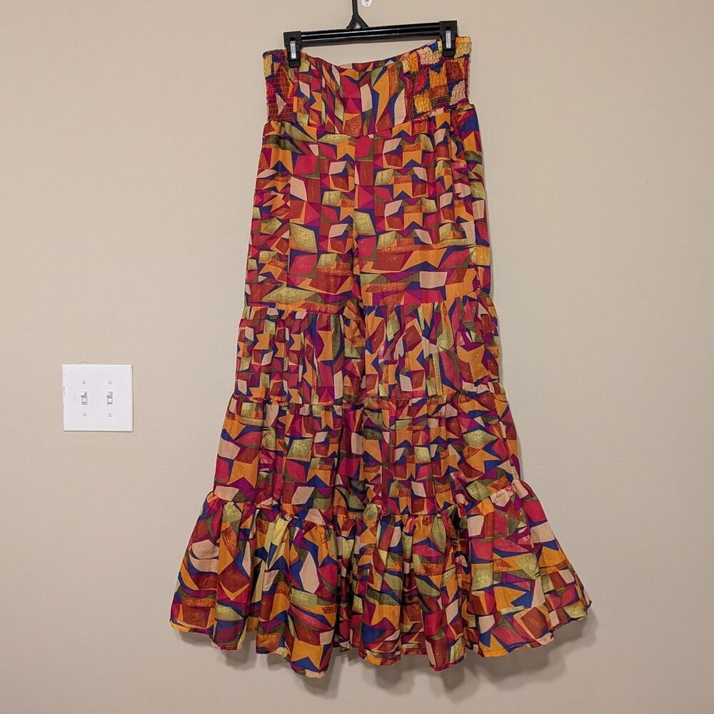 Truth NYC 70's Retro High Waisted Pants With Geometric Pattern With Tie - Picture 5 of 10